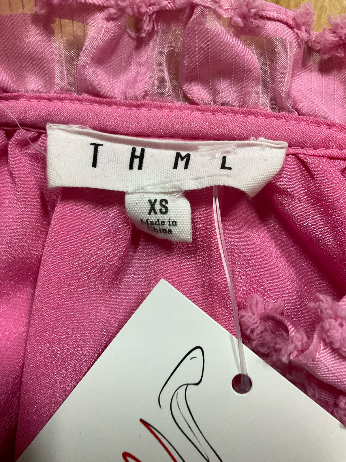THML Pink Boucle Textured Puff Sleeve Babydoll Dress | Size XS