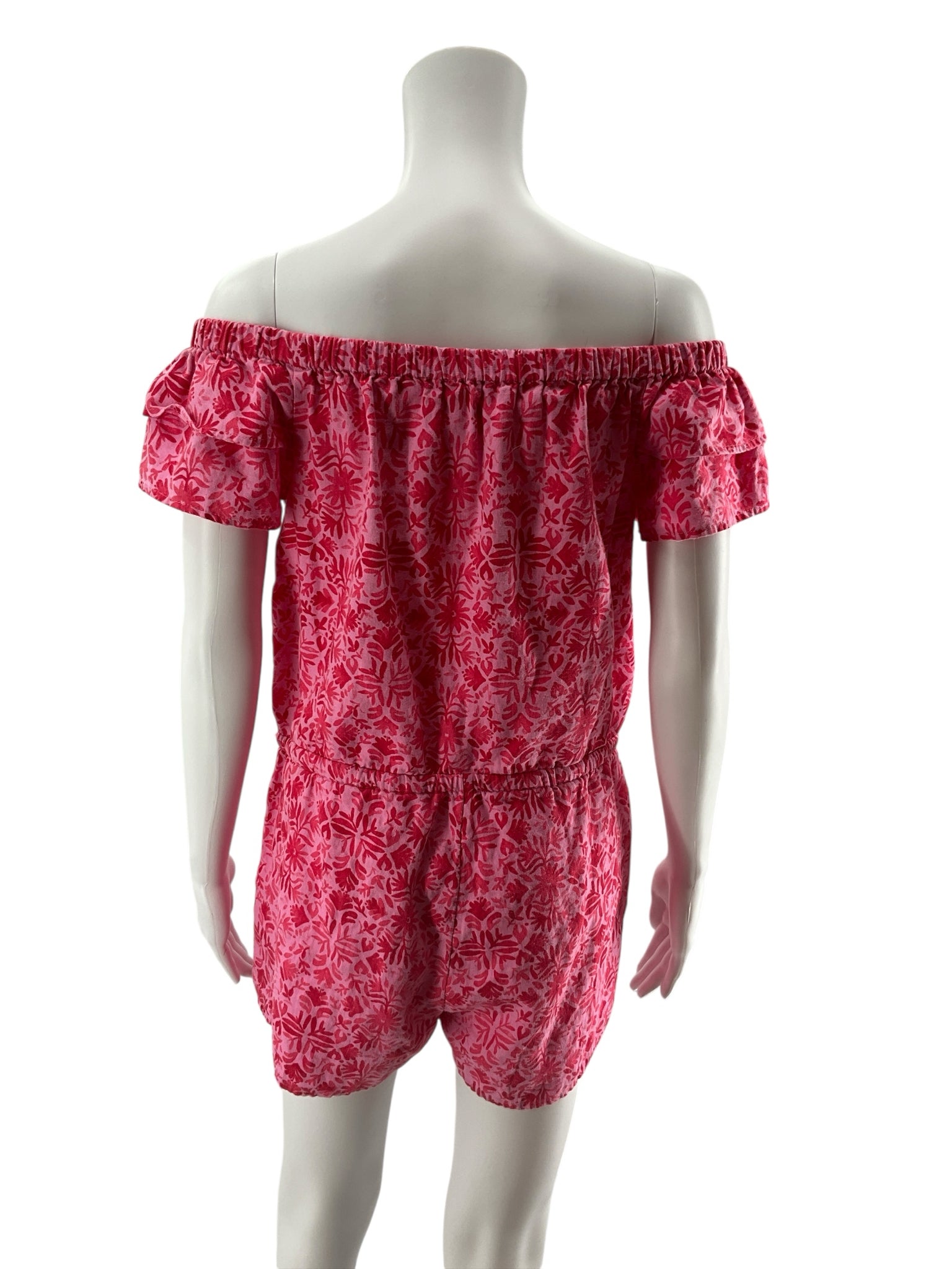 Vineyard Vines Hibiscus Floral Off-The-Shoulder Linen Romper Size Small