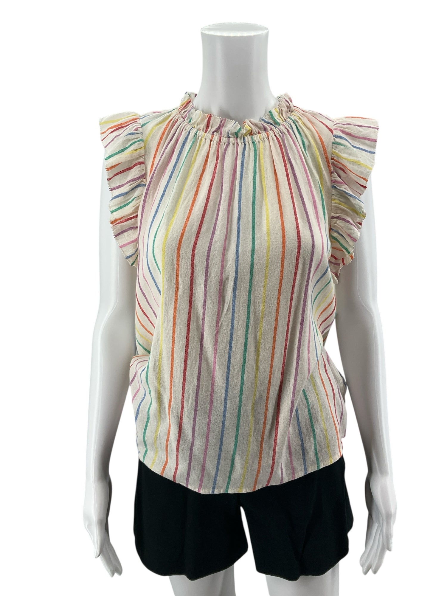 THML Rainbow Stripe Ruffle Flutter Sleeve Top Size XS