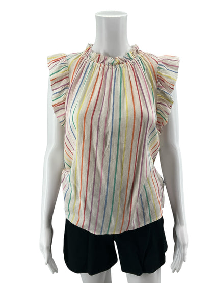 THML Rainbow Stripe Ruffle Flutter Sleeve Top Size XS