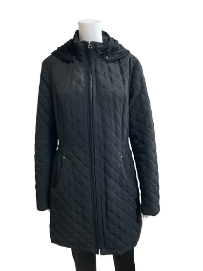 Laundry by Shelli Segal Black Quilted Hooded Puffer Coat | Size Large