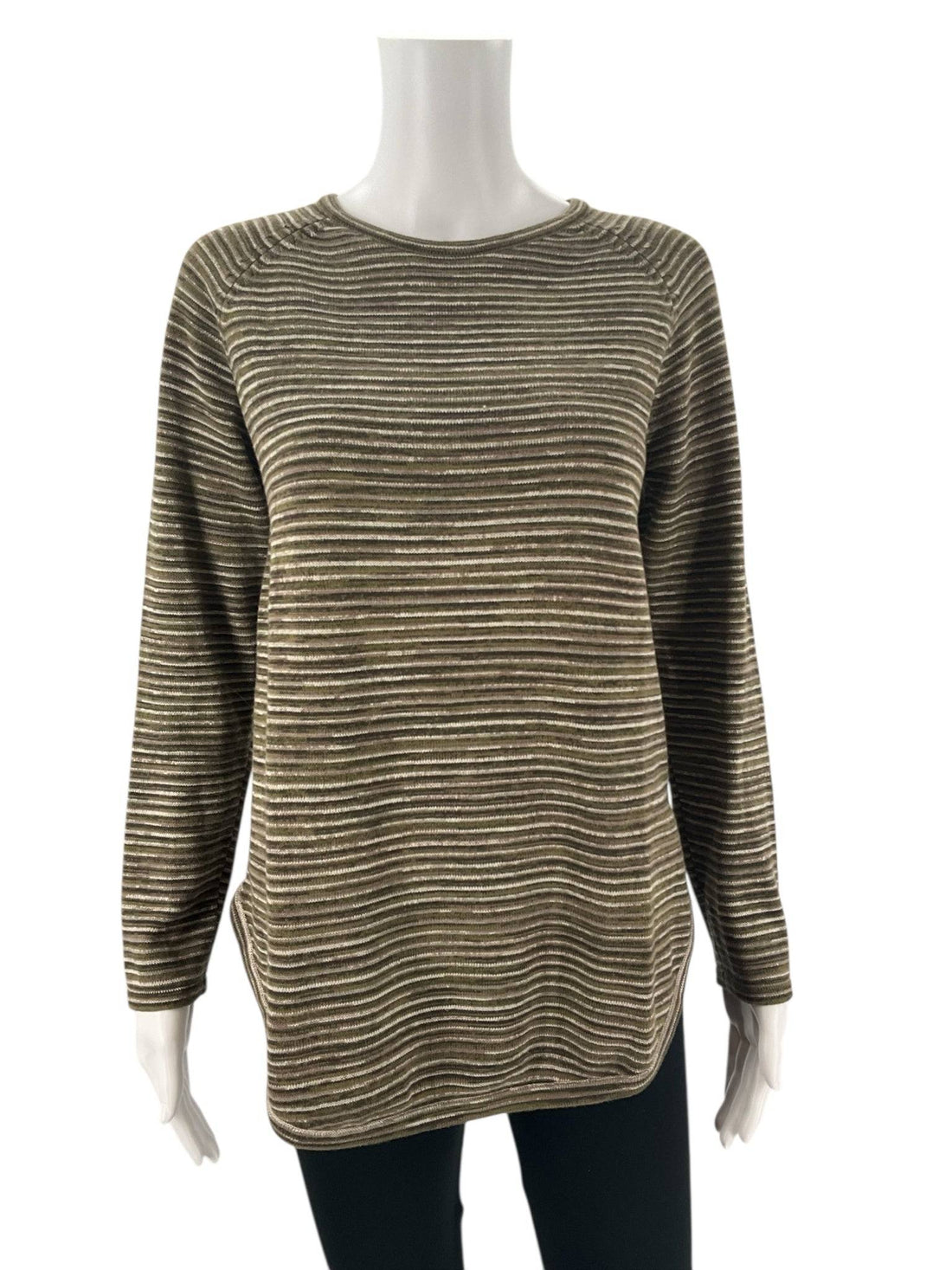 Eight Eight Eight Olive Stripe Pre-Owned Ladies Top - Size Small - Margaret’s Fine Consignment