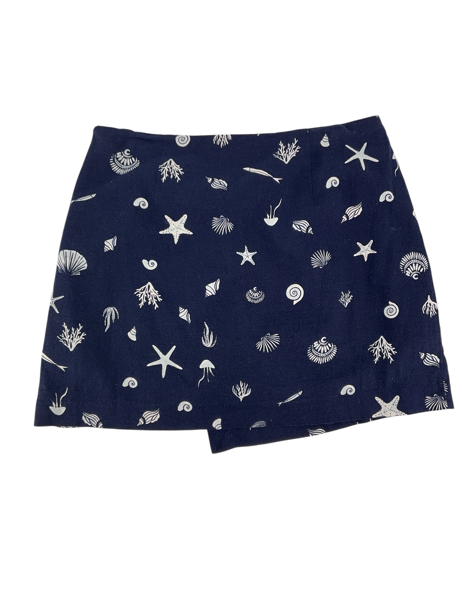 A New Day Seashell Print Linen Blend Skort Navy Blue Size 12