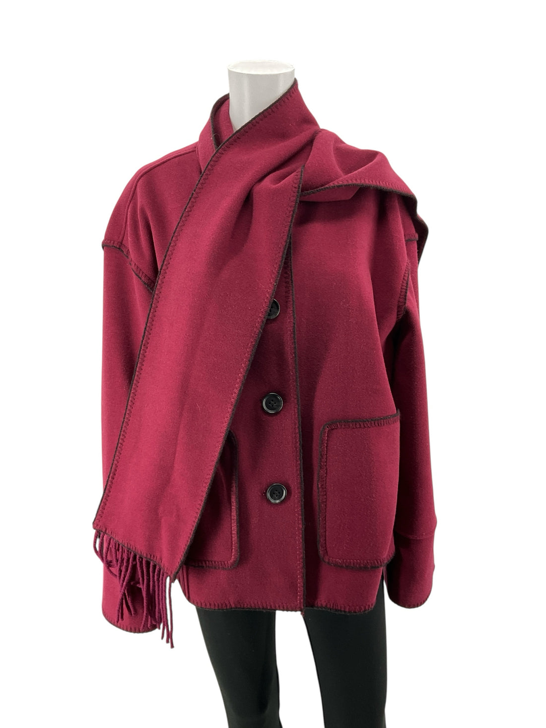 Liz Claiborne Berry Fringe Scarf Collar Poncho Coat NWT Size XL