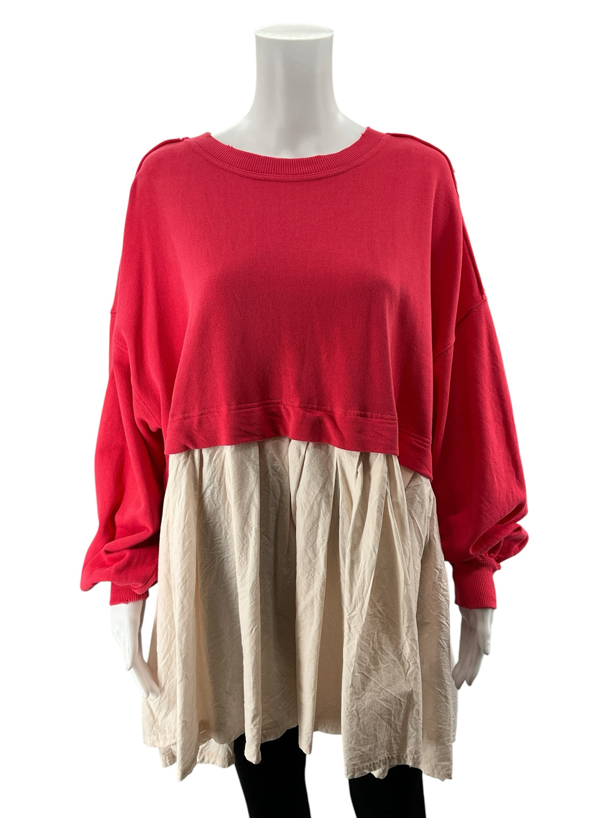 Free People Mixed Media Layered Sweatshirt Tunic Top - Pink, Cream Size XS - ONLINE ONLY