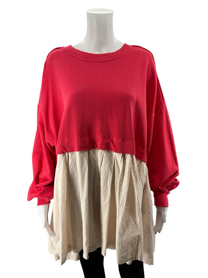 Free People Mixed Media Layered Sweatshirt Tunic Top - Pink, Cream Size XS - ONLINE ONLY