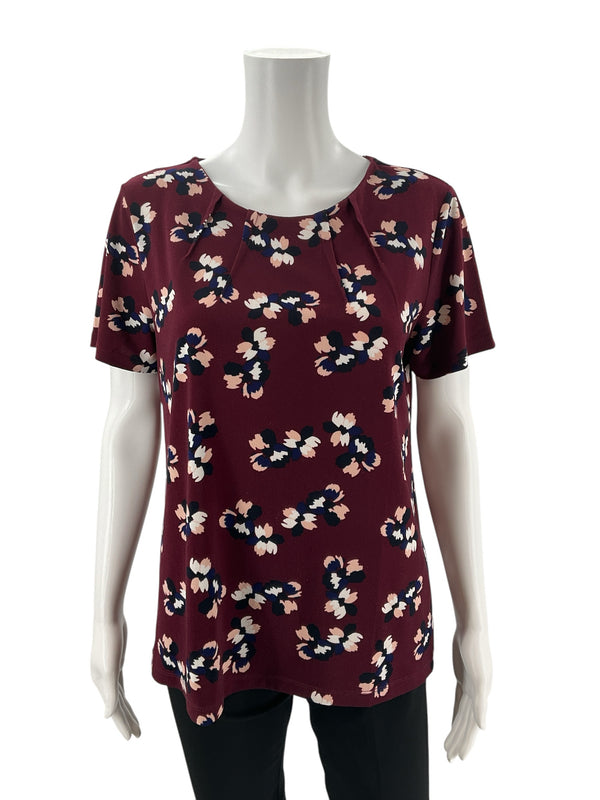 Banana Republic Maroon/Pink Floral Pre-Owned Ladies Top - Size Small