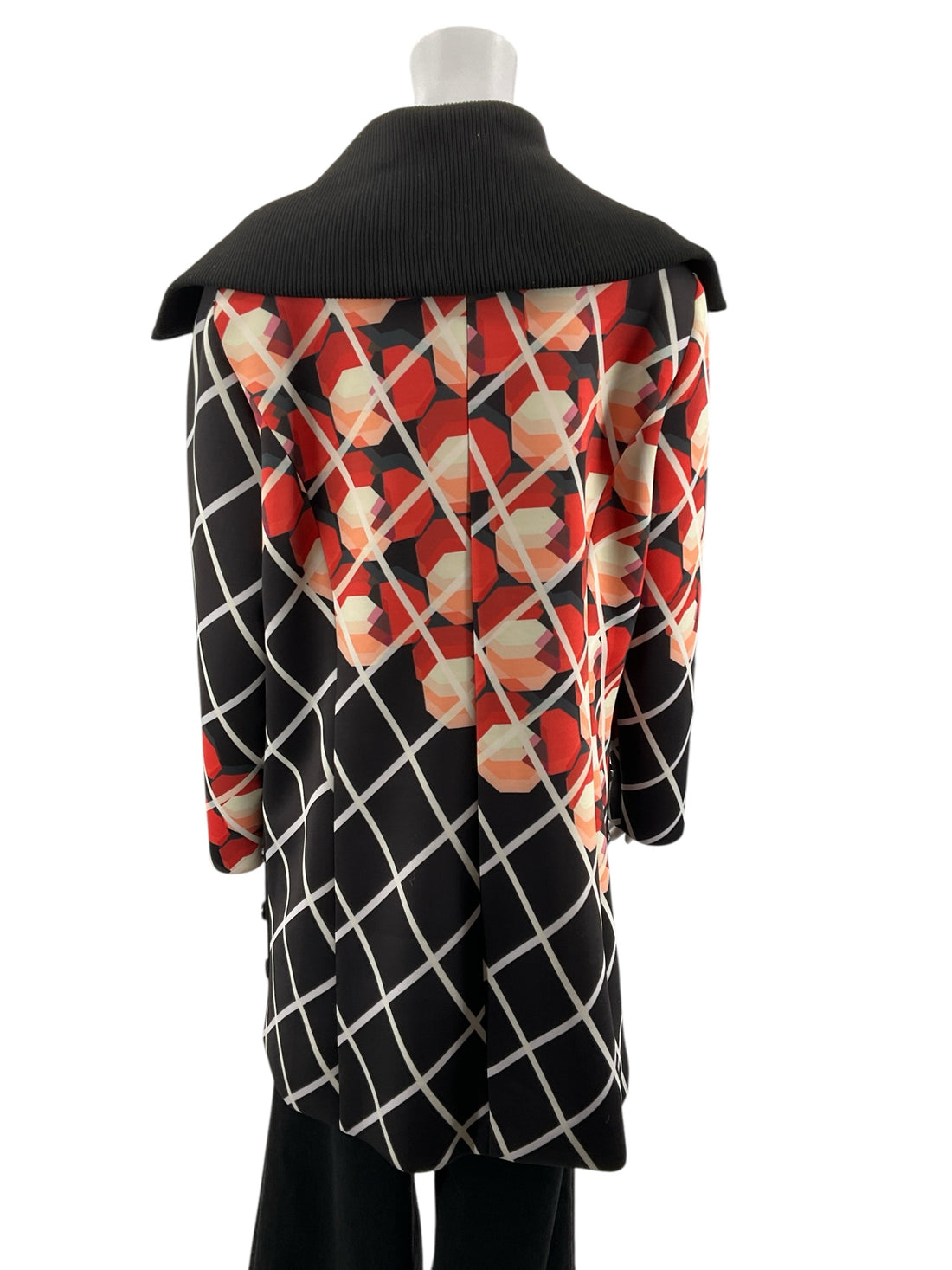 Samuel Dong Black/Red/Orange Print Pre-Owned Coat - Size XL