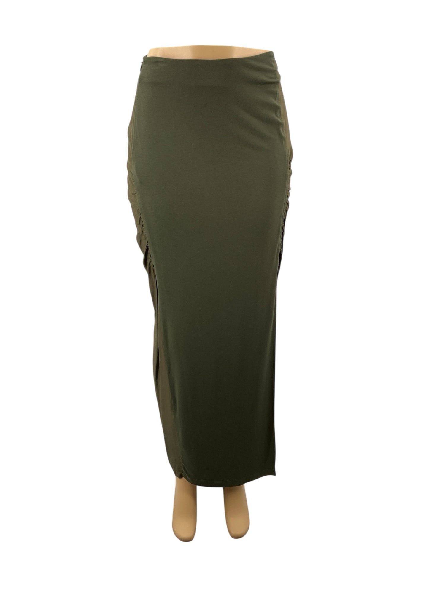 MCQ by Alexander McQueen Army Green Ruched Viscose Maxi Skirt Size Small