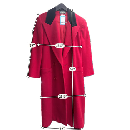 Harve Benard by Bernard Holtzman red/black Maxi Coat, Overcoat, Chesterfield, Double Breasted Vintage Harve Benard Red Wool Maxi Coat Black Velvet Collar Saks USA Sz 4 - Size 4