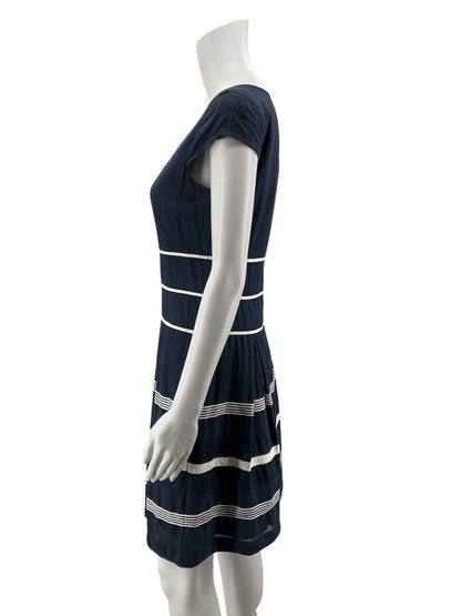 Ann Taylor Nautical Stripe Tiered Cotton Dress Navy White | Size 2