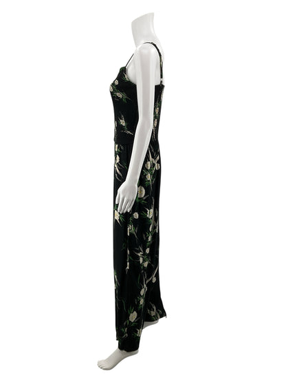 Maurices Floral Smocked Bodice Wide Leg Jumpsuit Black Green Cream Size Large - ONLINE ONLY