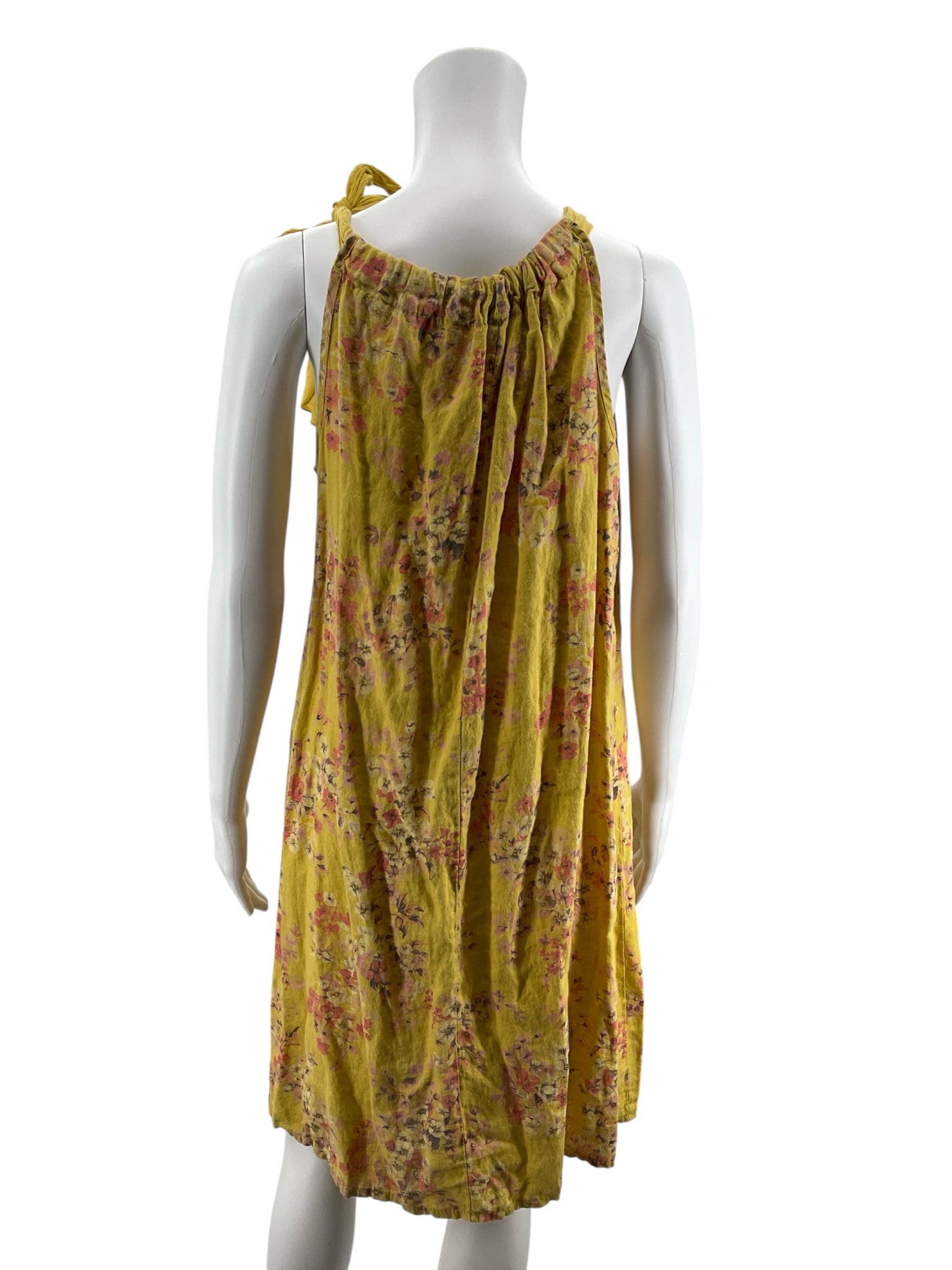 Bellembia Italian Linen Floral Print Tie-Shoulder Tunic Dress Size Medium