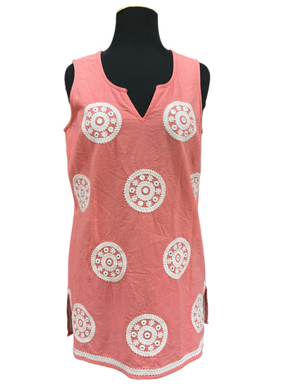 Mud Pie Boho Crochet Circle Tunic Top Coral White Cotton Size S NWT - ONLINE ONLY