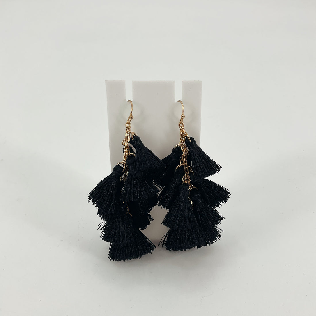 Unbranded Black &amp; Gold Tiered Tassel Dangle Statement Earrings