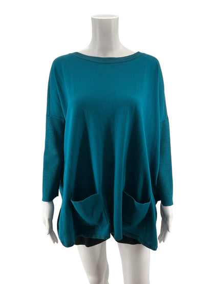 Lilly Pulitzer Amalie Sweater Medium Turquoise Teal Metallic 3/4 Dolman Sleeve