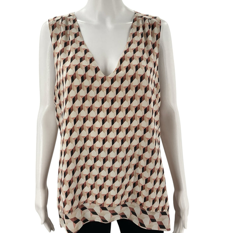 White House Black Market Tan/Rust Print Pre-Owned Ladies Casual Top - Size Large - Margaret’s Fine Consignment