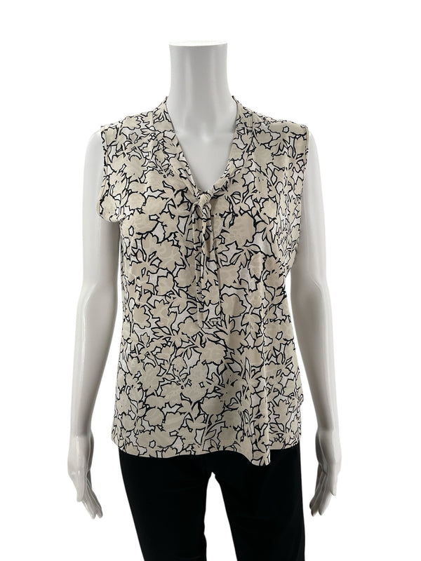 Jones New York Tan/White Print Pre-Owned Ladies Top - Size Petite Large