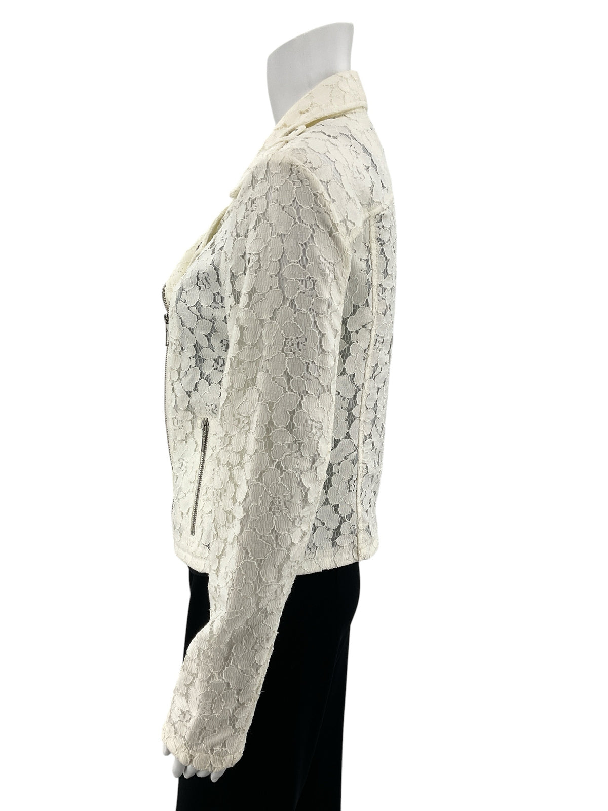 INC International Concepts Ivory Floral Lace Moto Jacket Size Medium