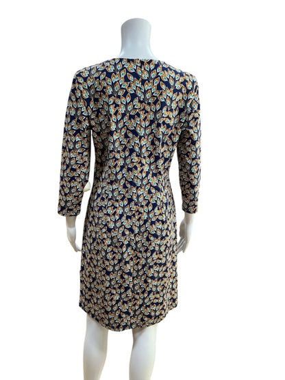 J. McLaughlin Catalina Cloth Leaf Print Sheath Dress Navy Size Medium
