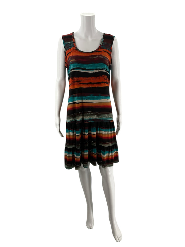 RN Studio Orange/Teal Print Pre-Owned Ladies Dress - Size Medium