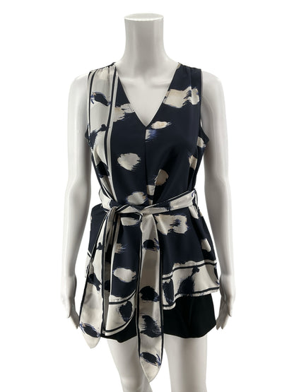 Banana Republic Size XS white/navy Print Pre-Owned Casual Top - Downstairs