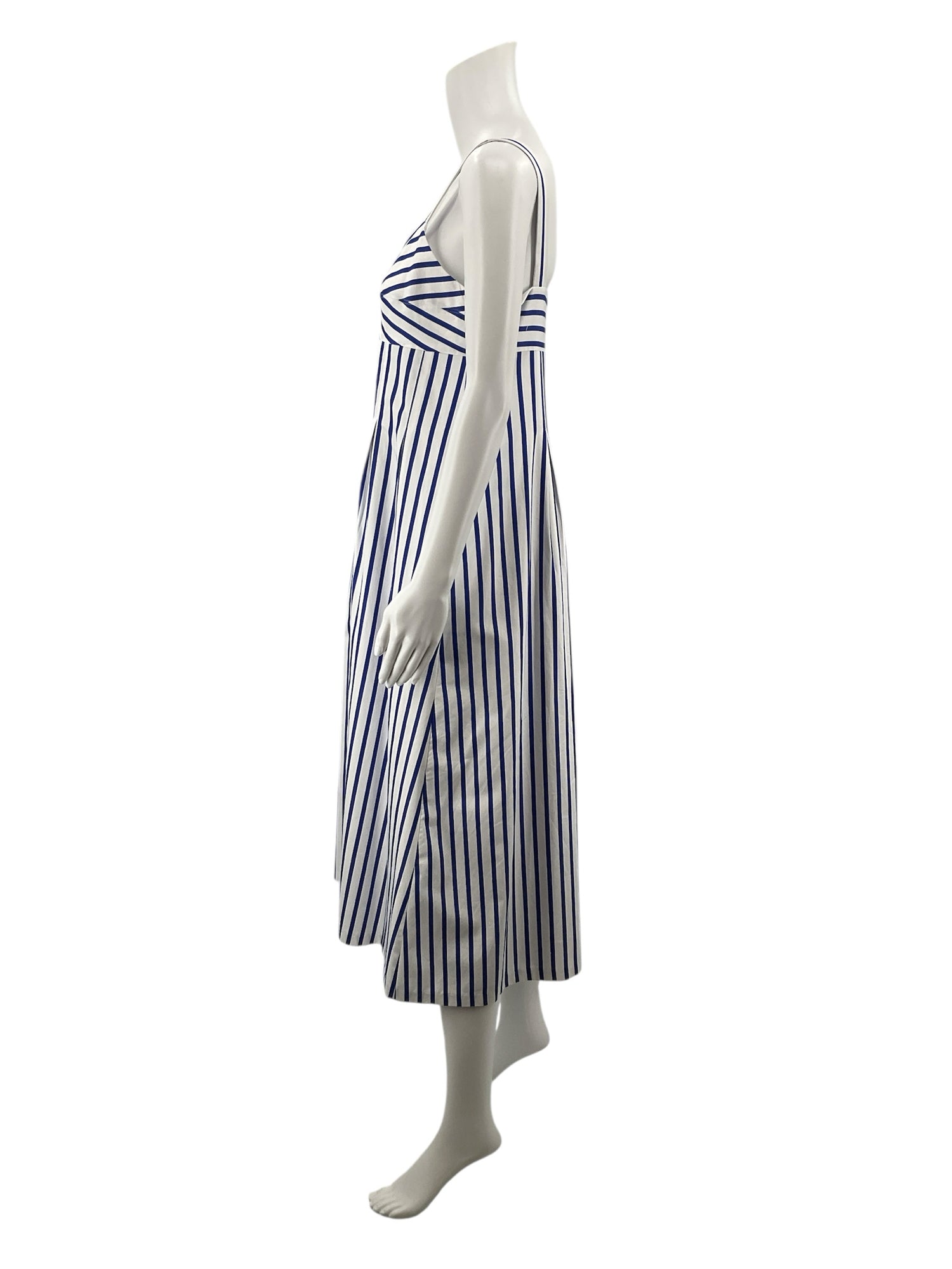 Talbots Nautical Chevron Stripe Cotton Midi Dress White Blue Size 2
