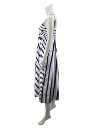 Talbots Nautical Chevron Stripe Cotton Midi Dress White Blue Size 2