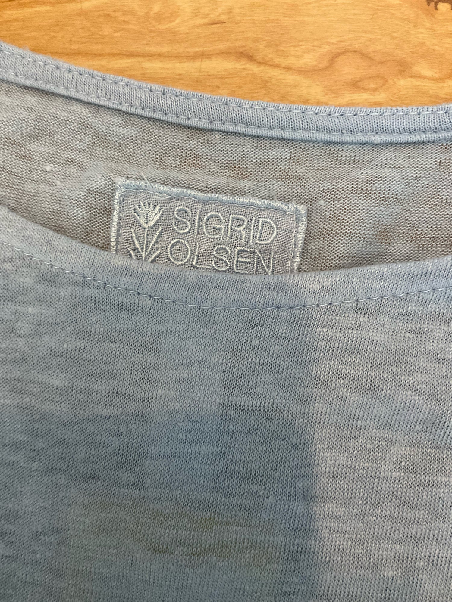 Sigrid Olsen Baby Blue 100% Linen Cap Sleeve Top Size XL