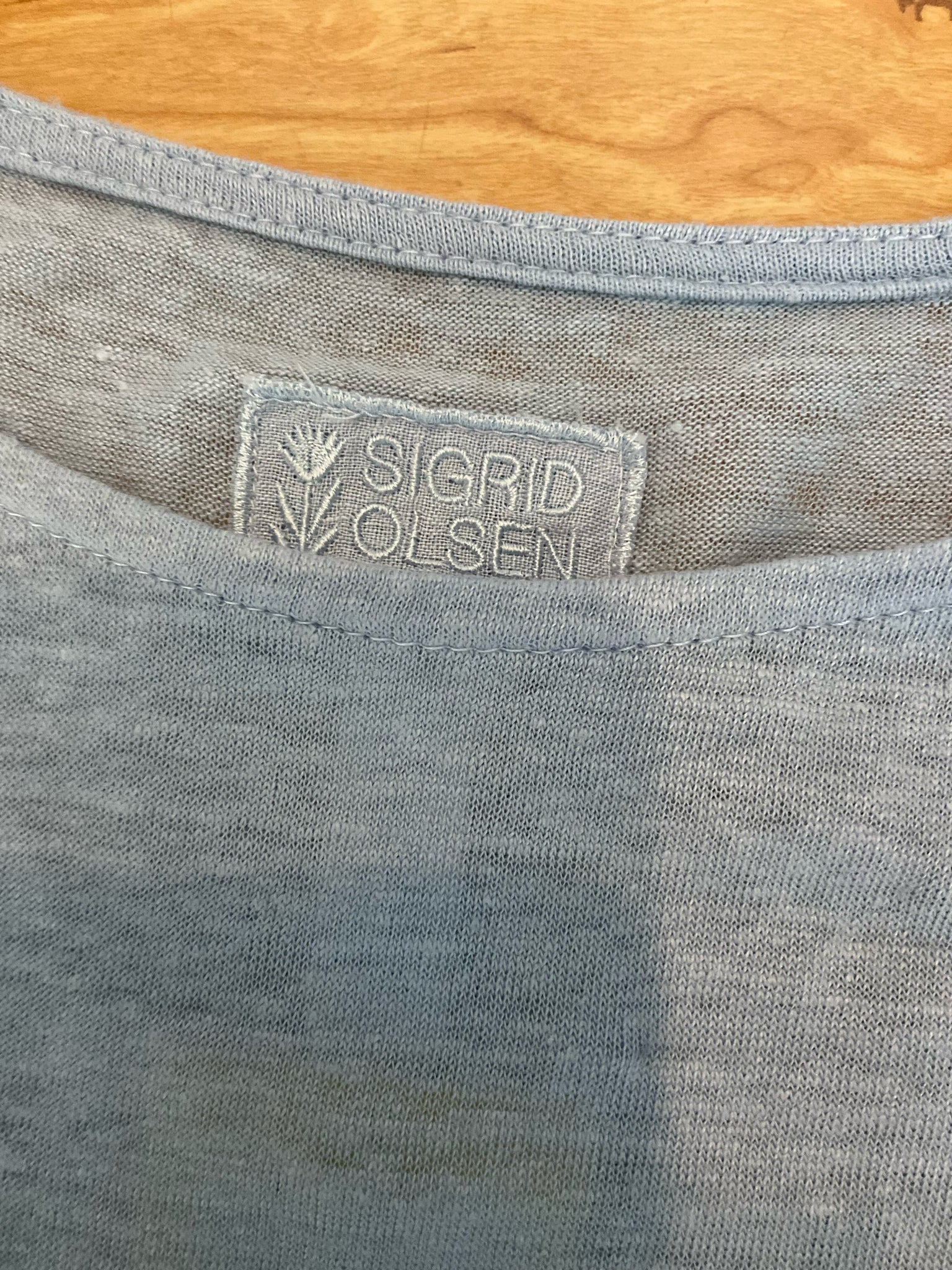 Sigrid Olsen Baby Blue 100% Linen Cap Sleeve Top Size XL