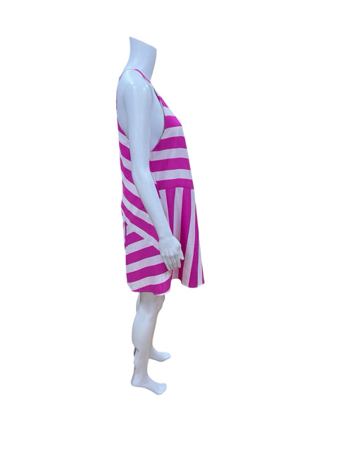 Southern Frock Fuchsia &amp; White Diagonal Stripe Halter Mini Dress | Size XS