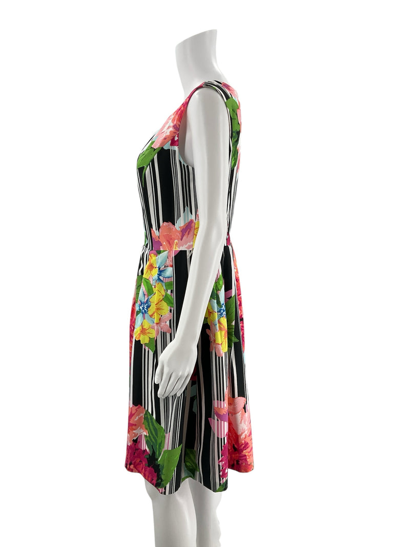 Ellen Tracy White Multi Floral Stripe Sleeveless Dress – Size 8, Excellent Pre-Owned - Margaret’s Fine Consignment