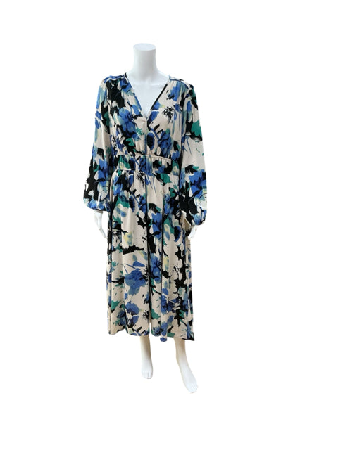 Pretty Garden Floral V-Neck Long Sleeve Midi Dress | Size L | Pre-Owned - ONLINE ONLY