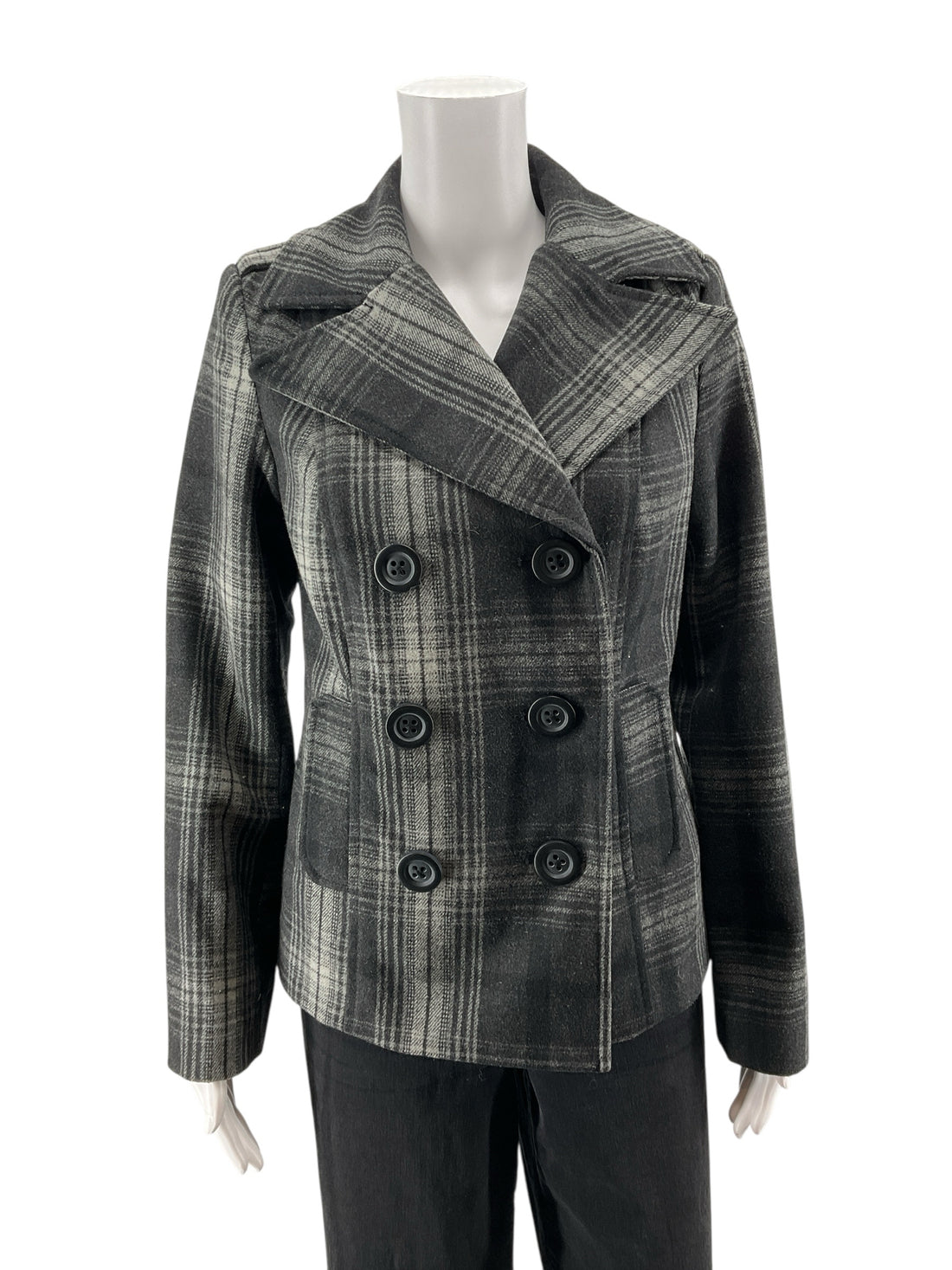 Old Navy Gray Plaid Ladies Pre-Owned Coat - Size Small - Margaret’s Fine Consignment