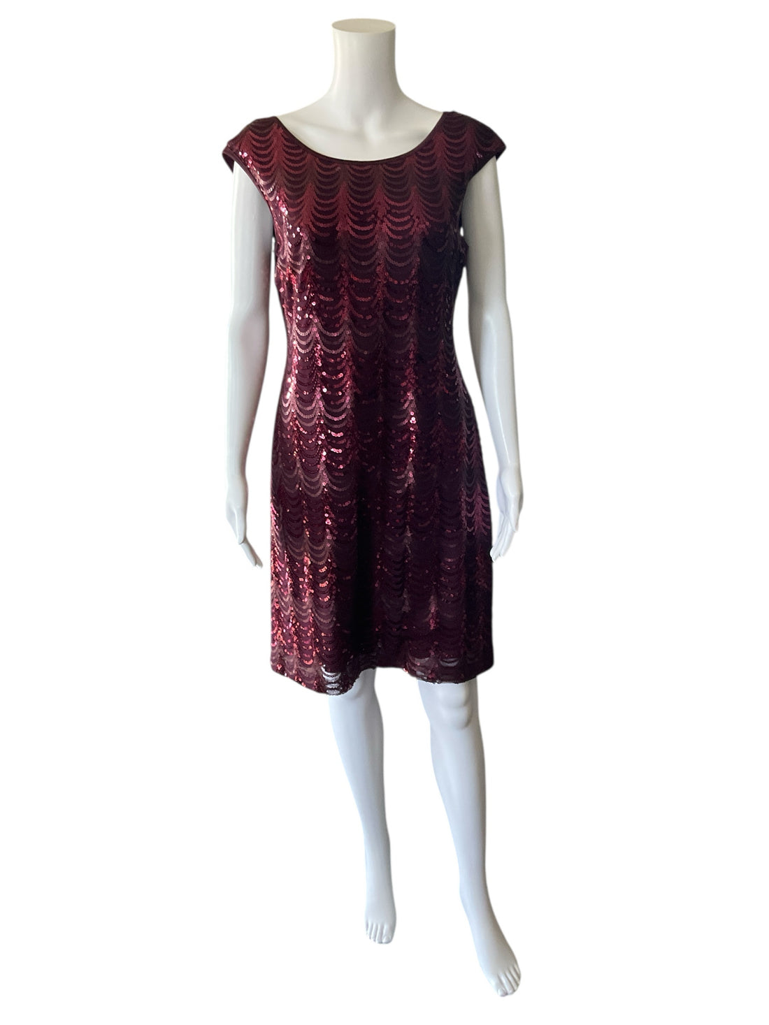 Connected Maroon Sequins Pre-Owned Ladies Dress - Size 10