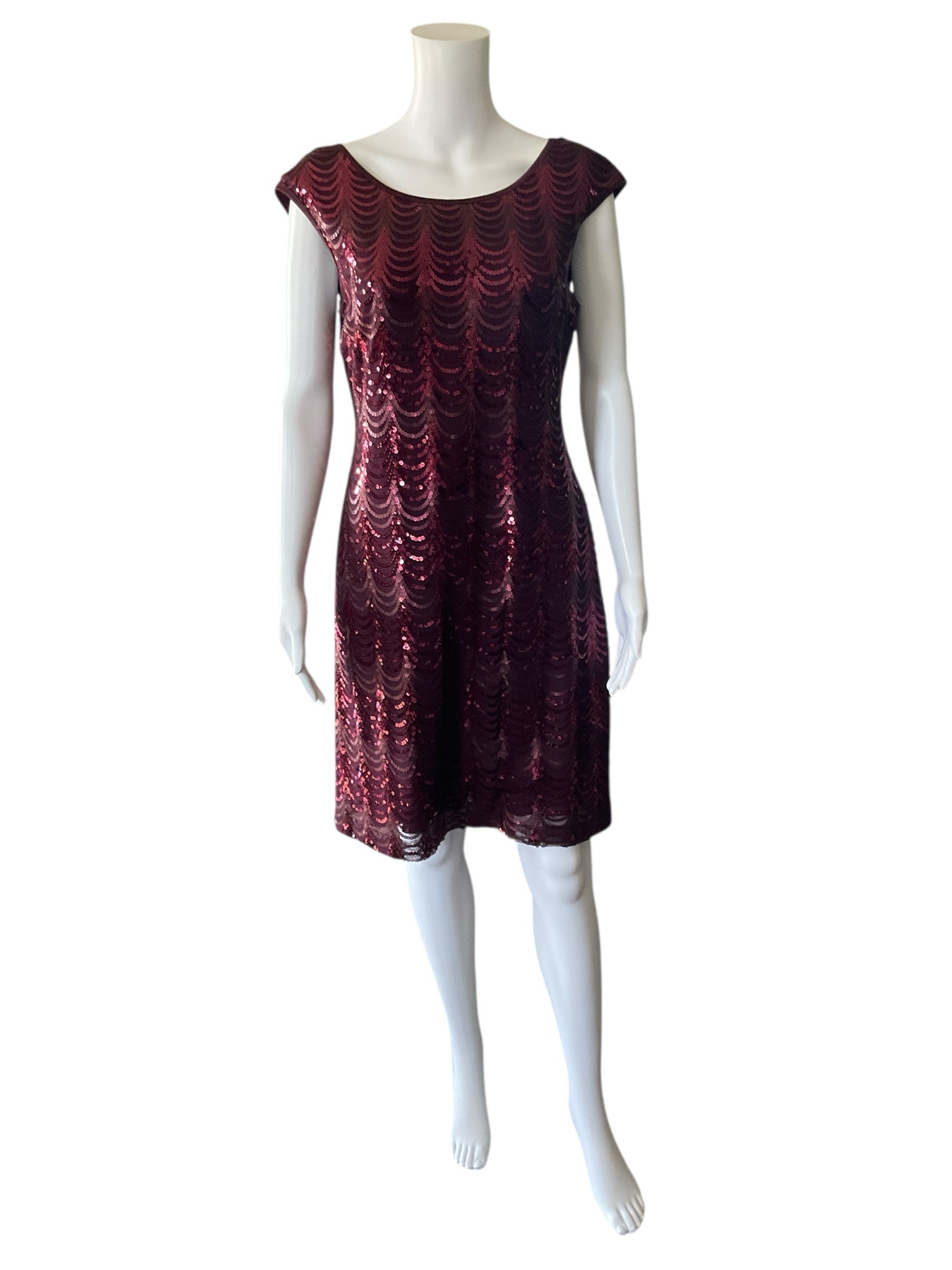 Connected Maroon Sequins Pre-Owned Ladies Dress - Size 10