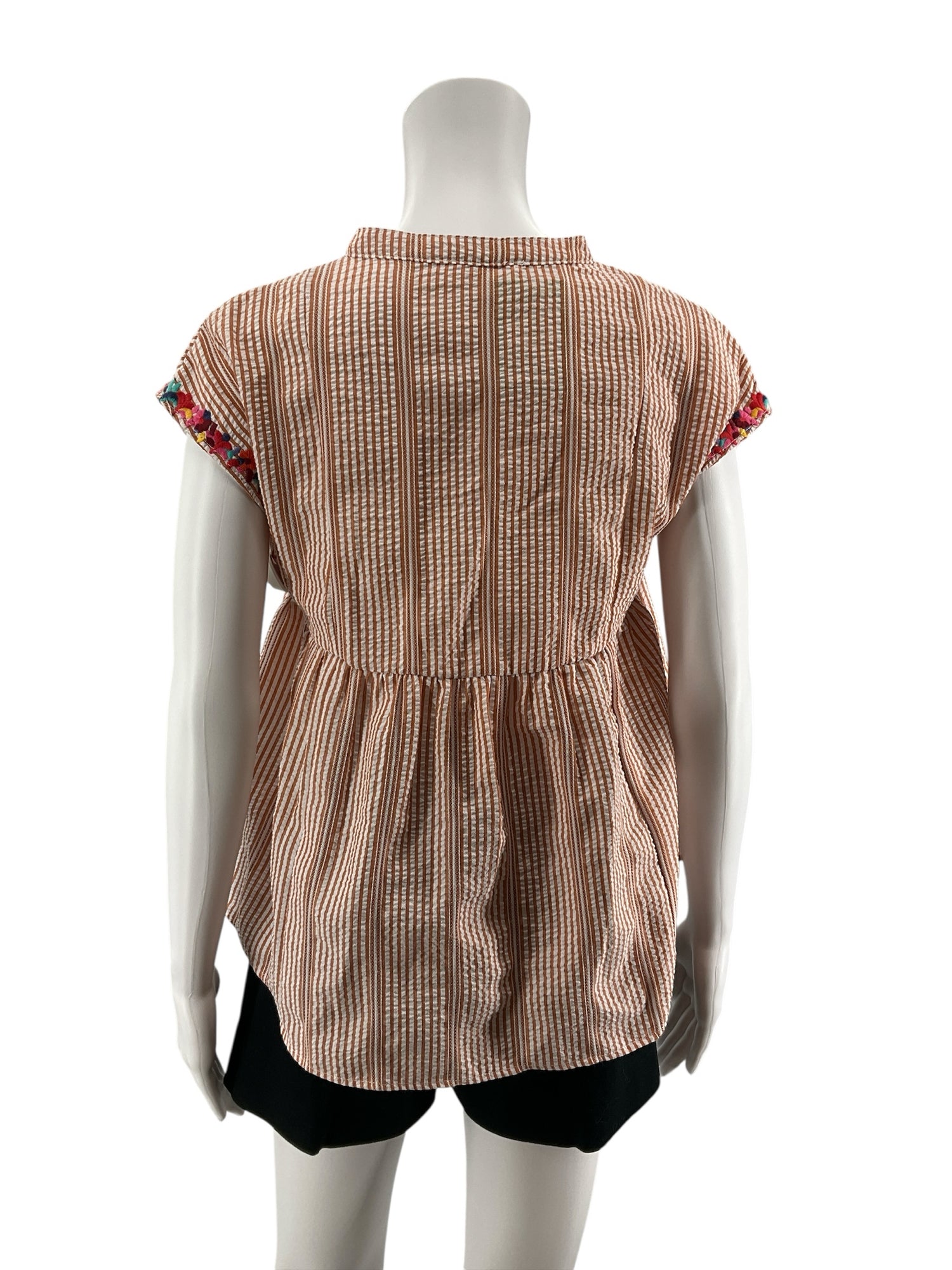 THML Striped Embroidered Tassel Tie Boho Peasant Top Size XS