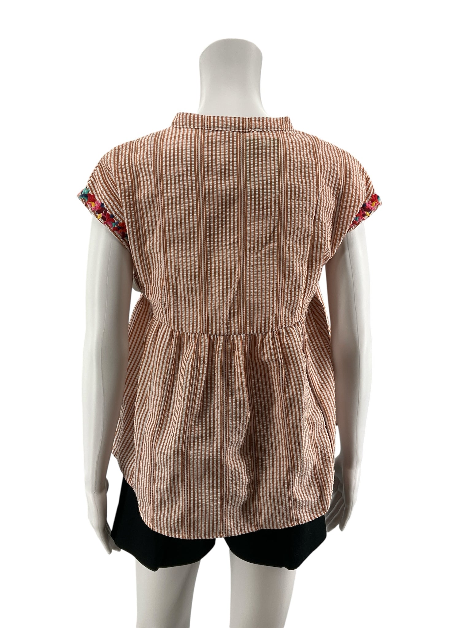 THML Striped Embroidered Tassel Tie Boho Peasant Top Size XS