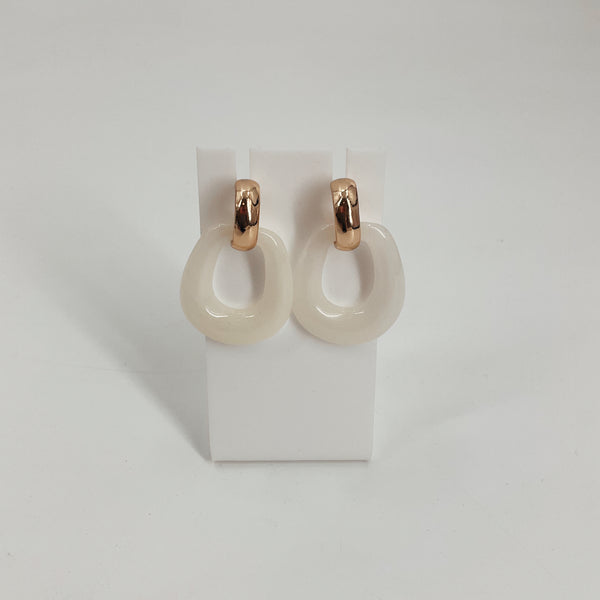 Pre-owned Anthropologie Gold-Tone Huggie Hoop Off-White Resin Drop Earrings - Artisanal Handcrafted