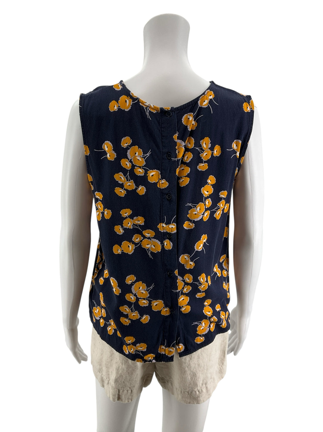 POPSUGAR Navy &amp; Yellow Floral Button-Back Sleeveless Top Size Large