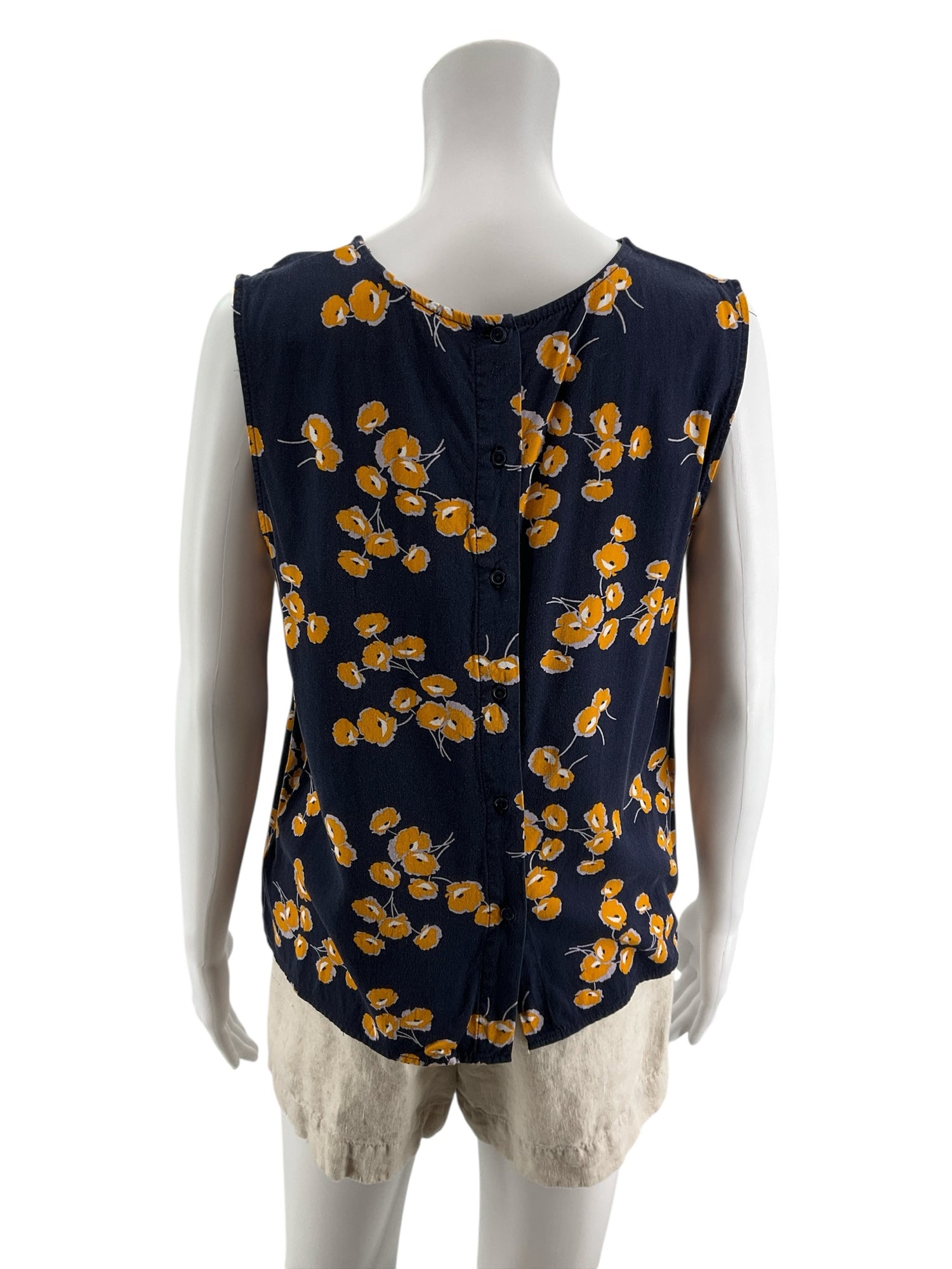 POPSUGAR Navy &amp; Yellow Floral Button-Back Sleeveless Top Size Large