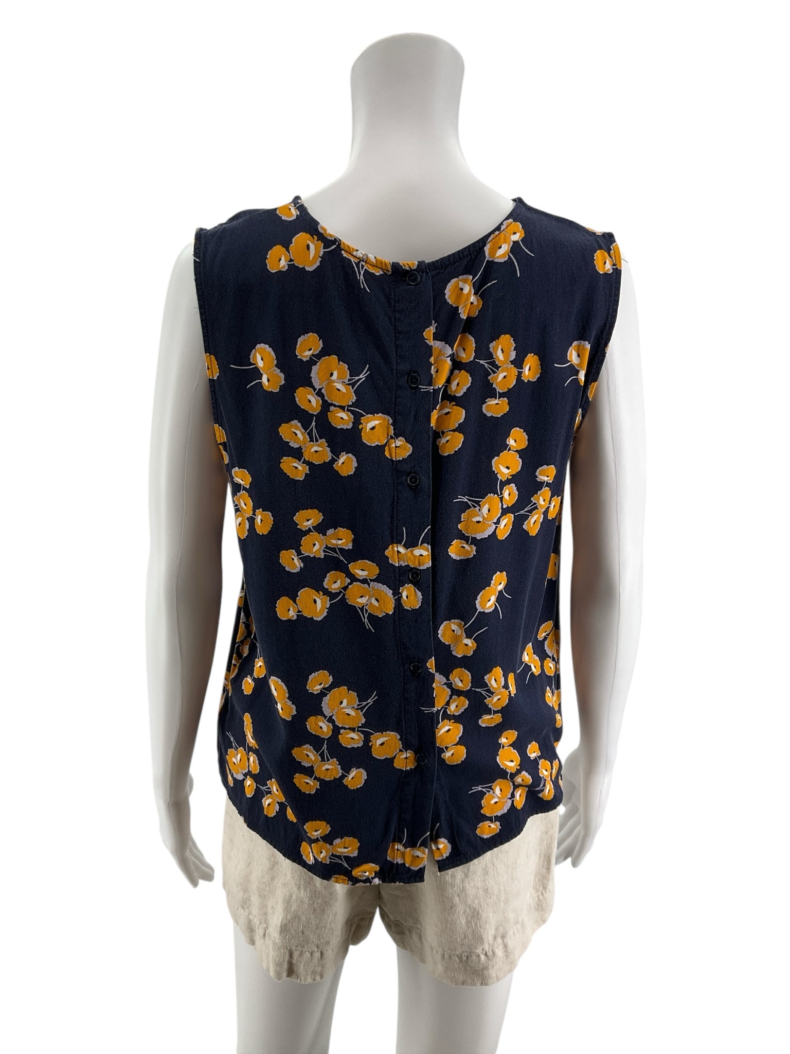 POPSUGAR Navy &amp; Yellow Floral Button-Back Sleeveless Top Size Large