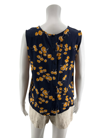 POPSUGAR Navy &amp; Yellow Floral Button-Back Sleeveless Top Size Large