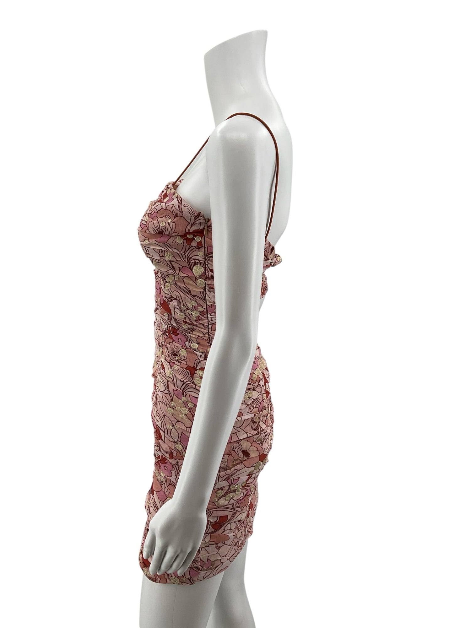 BTFL-Life Ruched Floral Metallic Bodycon Mini Dress Size XS
