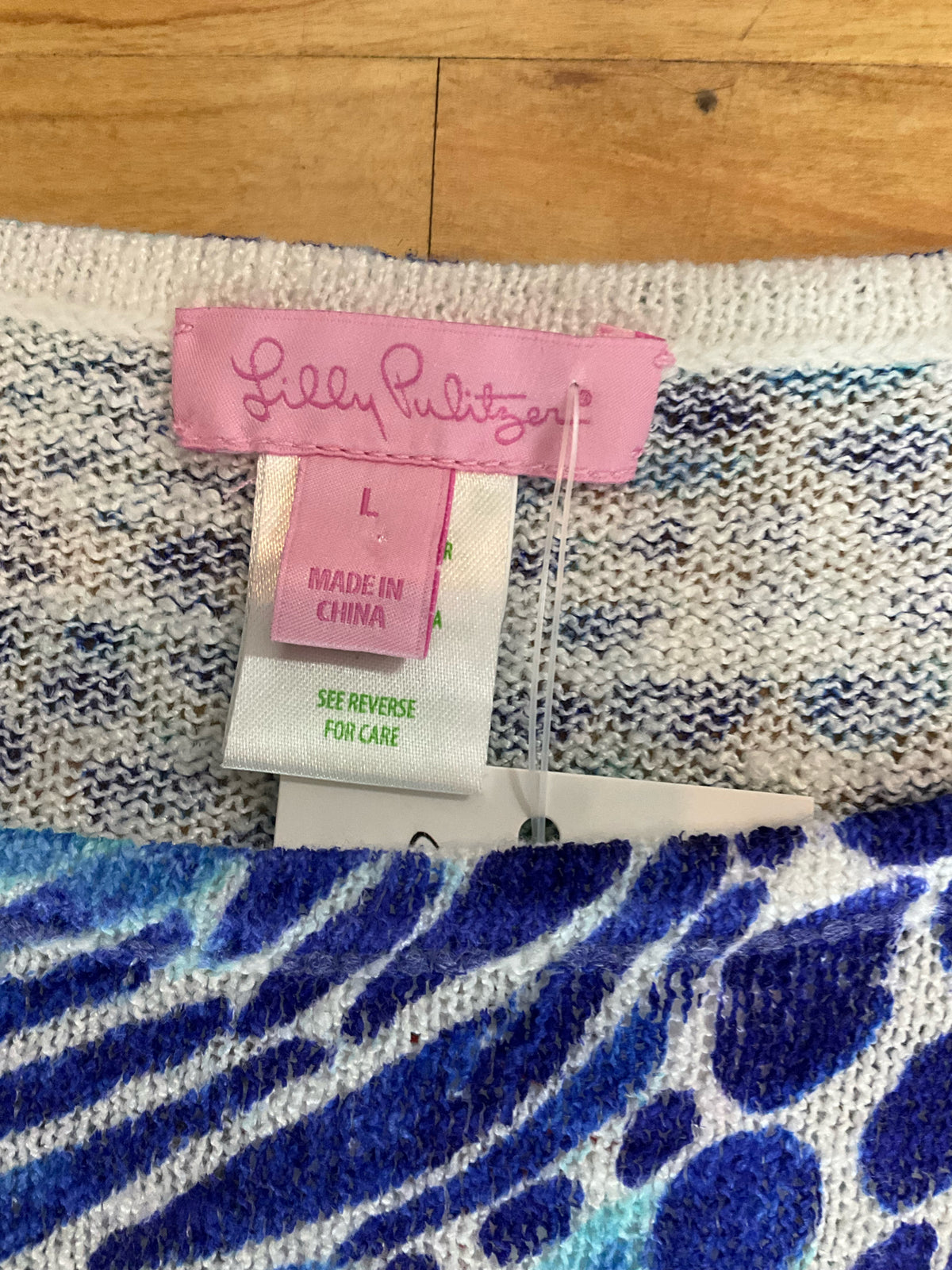 Lilly Pulitzer Tatum Sweater Seas The Day Print Fringe Hem Tunic Top Size Large