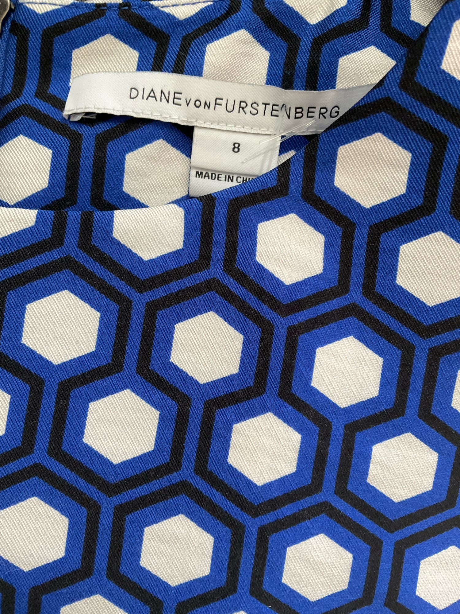 Diane von Furstenberg Blue &amp; White Octagon Print Dress – Women’s Size 8 - ONLINE ONLY
