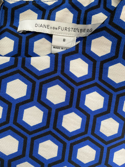 Diane von Furstenberg Blue &amp; White Octagon Print Dress – Women’s Size 8 - ONLINE ONLY