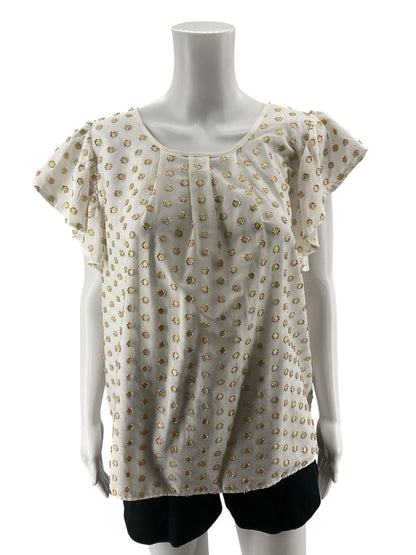 Amadi Gold Metallic Polka Dot Flutter Sleeve Blouse Size Small
