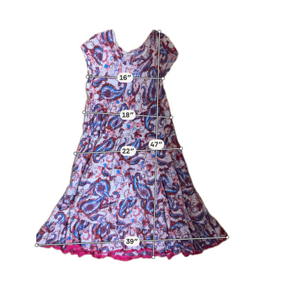 Soft Surroundings Tan/Red/Blue Boho Delphine Paisley Tiered Midi Dress Boho Cap Sleeve Size Large - Size L