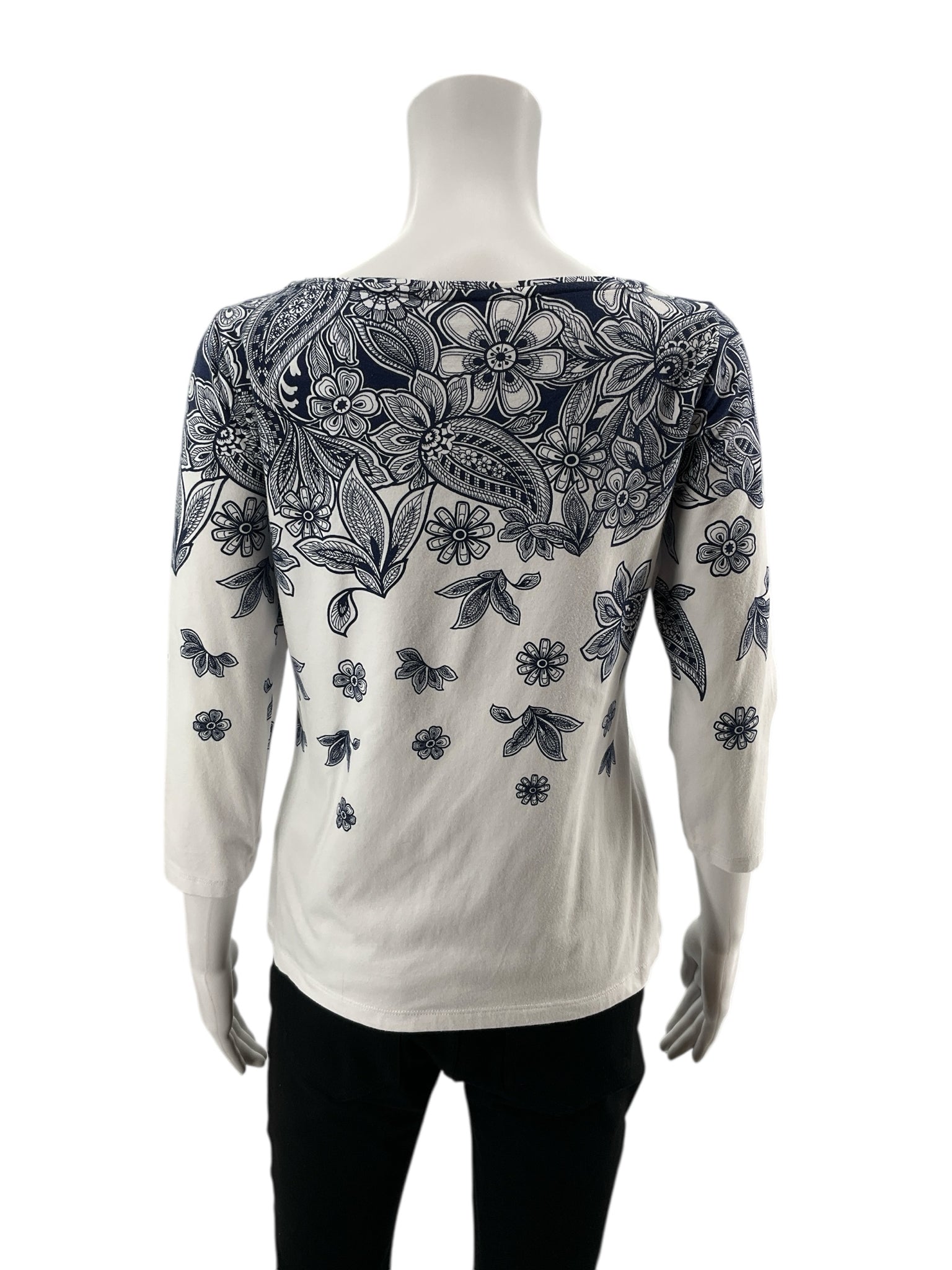 Talbots Navy/White Floral Pre-Owned Ladies Casual Top -  Size Small Petite